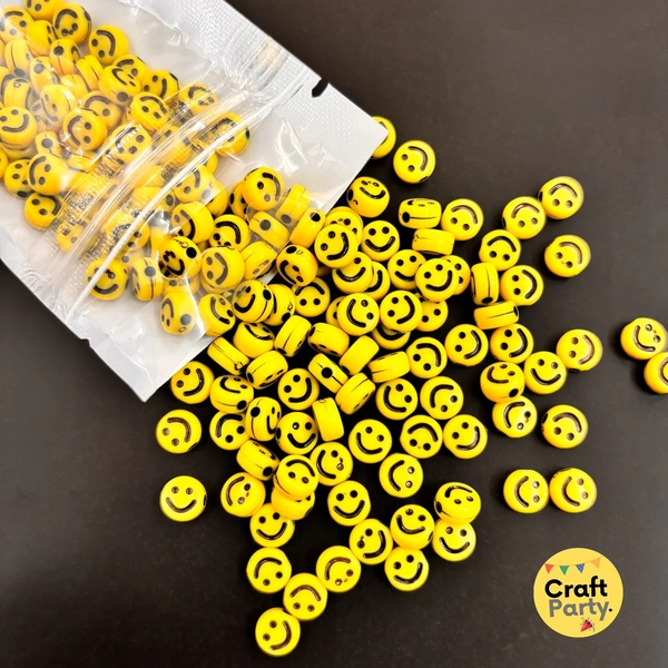 100pc - Small Yellow Smiley Bracelet Beads