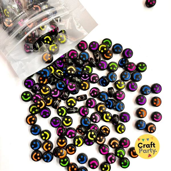 100pc - Colorful Black Smiley Bracelet Beads