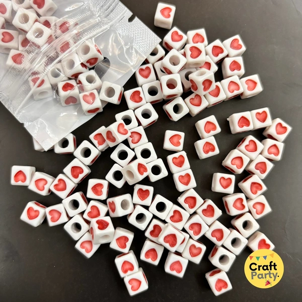 100pc - Red Heart Square Bracelet Beads