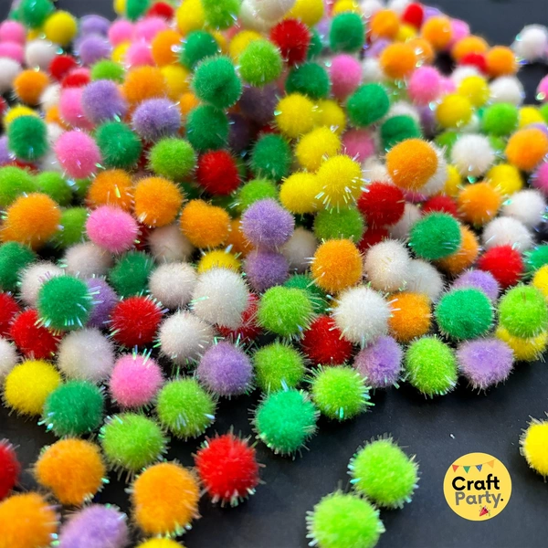 50pc - 1cm Sparkle Pompom Balls Mix Colors
