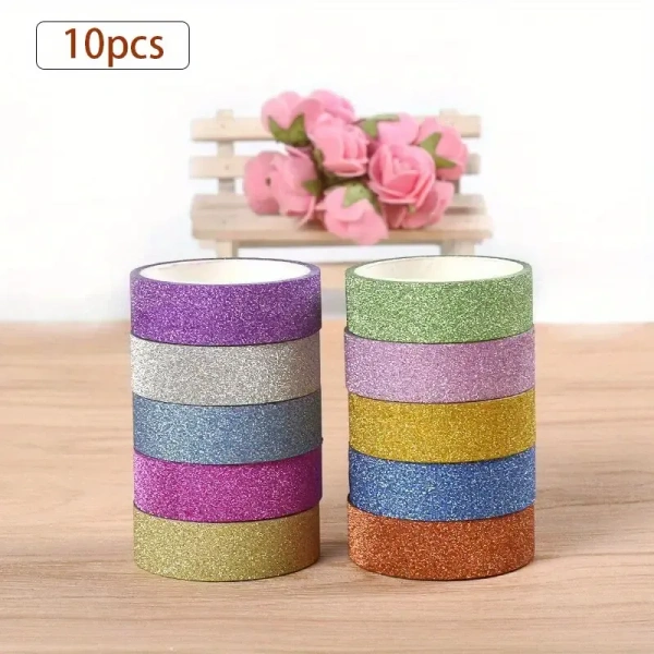 10pcs Decorative Tape,DIY Handmade Paper Tape/Suitable For Scrapbook Gift Packaging Non-Marking Adhesive Tape - Printed Design, Plain Design