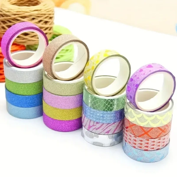 10pcs Decorative Tape,DIY Handmade Paper Tape/Suitable For Scrapbook Gift Packaging Non-Marking Adhesive Tape - Printed Design, Plain Design