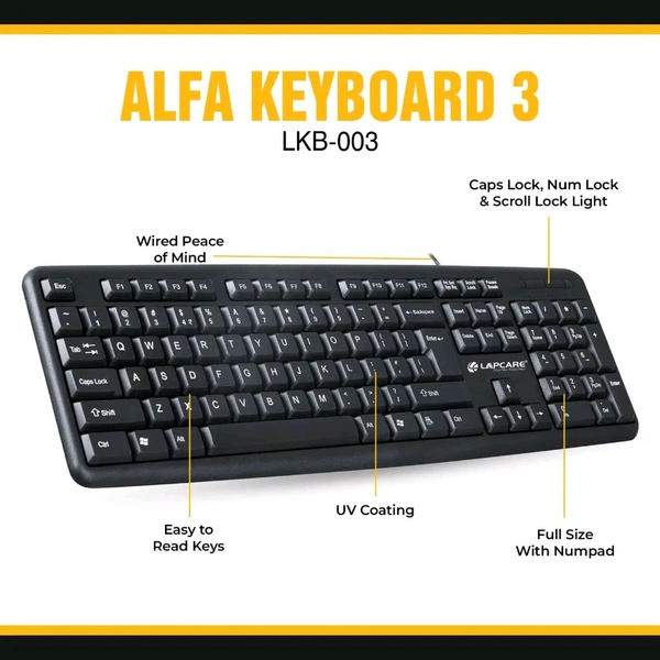 LAPCARE USB KEYBOARD  - Black, USB