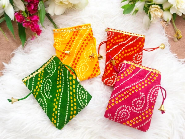 Valley Handicraft Beautiful Bandhej Potli  7*5 inch (50pcs ) - Mix Colour, 50