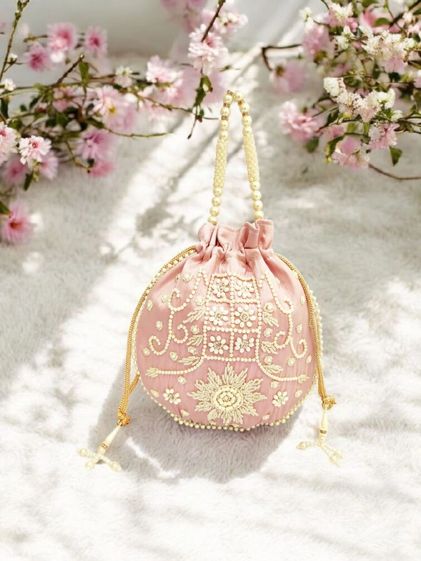 Valley Handicraft Beautiful Pearl Matka Potli (1pcs ) - Baby Pink, 1
