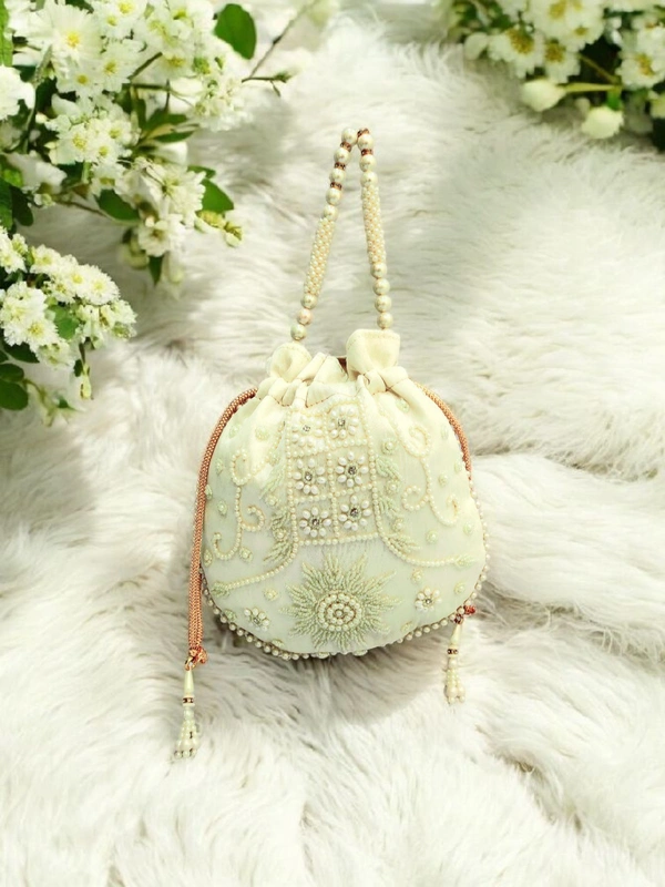 Valley Handicraft Beautiful Pearl Matka Potli (1pcs ) - White, 1
