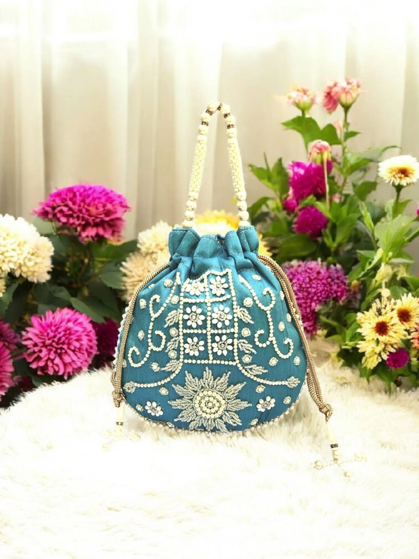 Valley Handicraft Beautiful Pearl Matka Potli (1pcs ) - Sky Blue, 1
