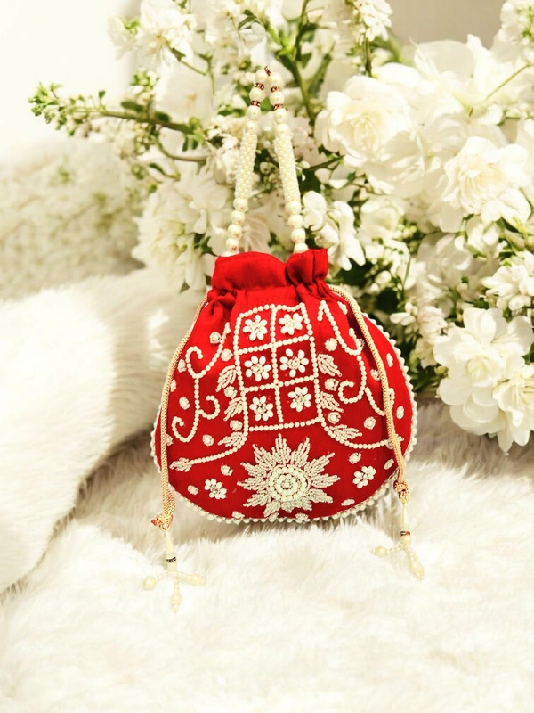 Valley Handicraft Beautiful Pearl Matka Potli (1pcs ) - Red, 1