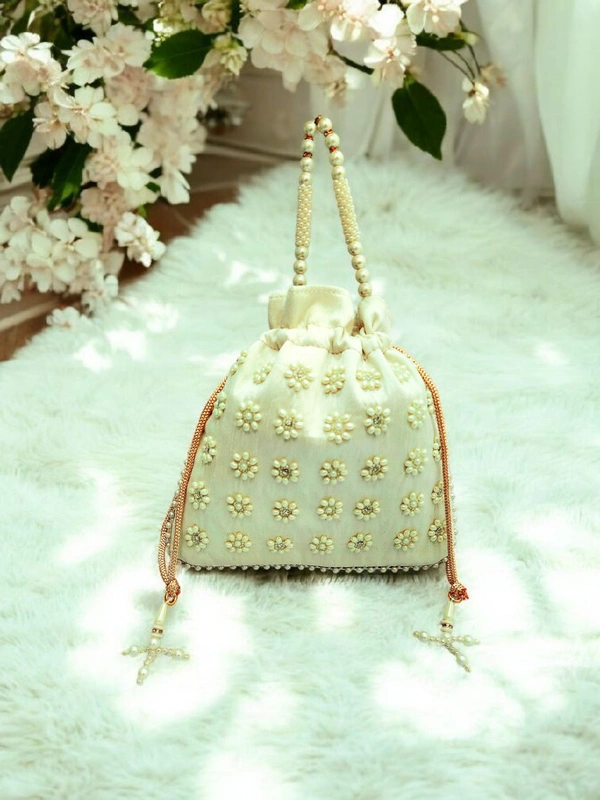 Valley Handicraft Beautiful Pearl Square Potli (1pcs ) - White, 1