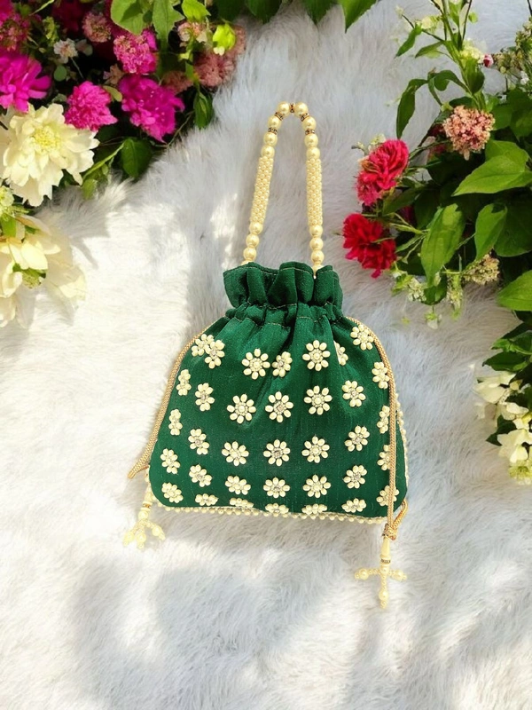 Valley Handicraft Beautiful Pearl Square Potli (10pcs ) - Green, 10