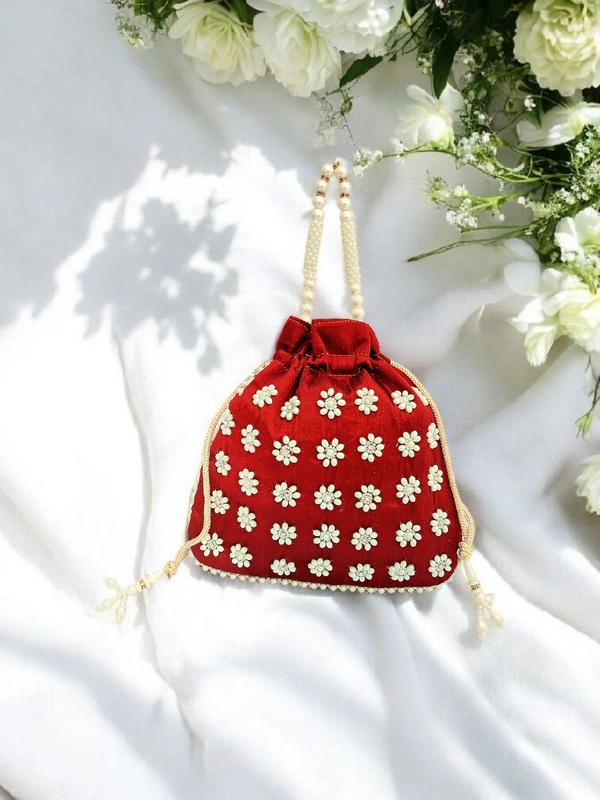 Valley Handicraft Beautiful Pearl Square Potli (1pcs ) - Mehroon, 1