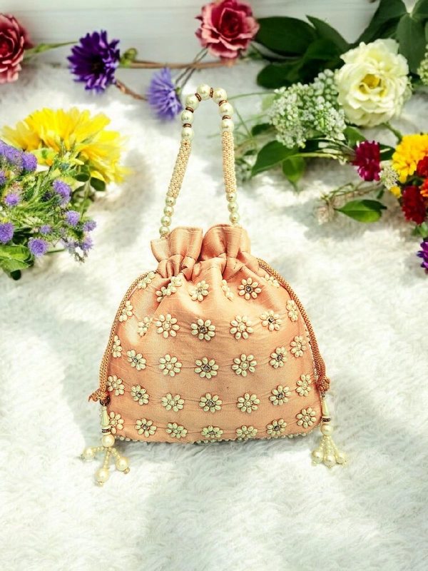 Valley Handicraft Beautiful Pearl Square Potli (10pcs ) - Peach, 10