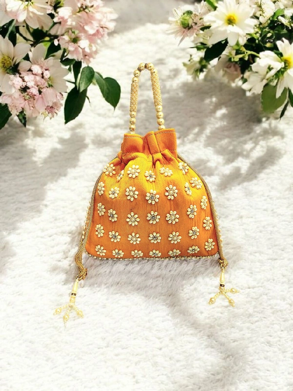 Valley Handicraft Beautiful Pearl Square Potli (1pcs ) - Yellow, 1
