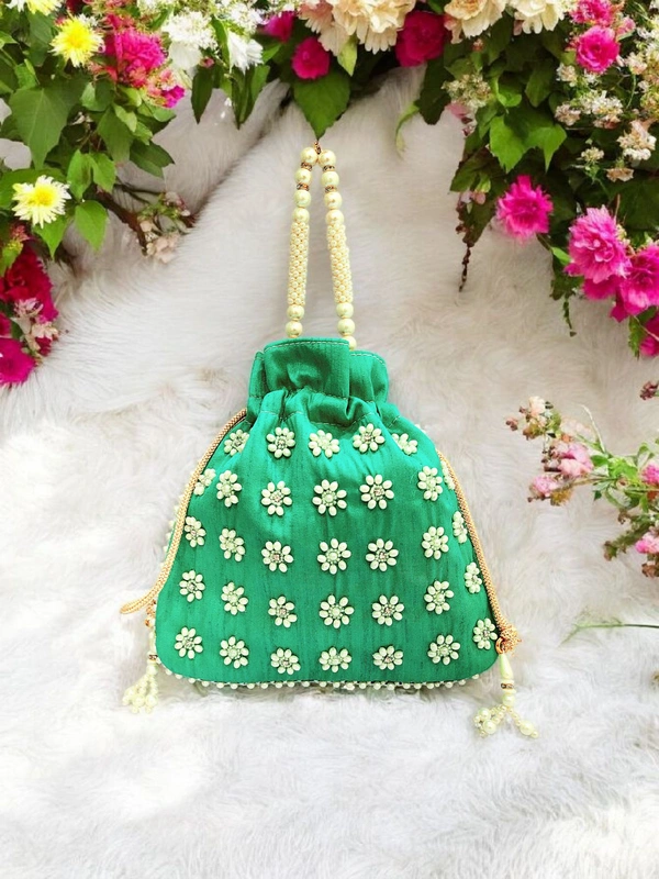 Valley Handicraft Beautiful Pearl Square Potli (1pcs ) - Sea Green, 1