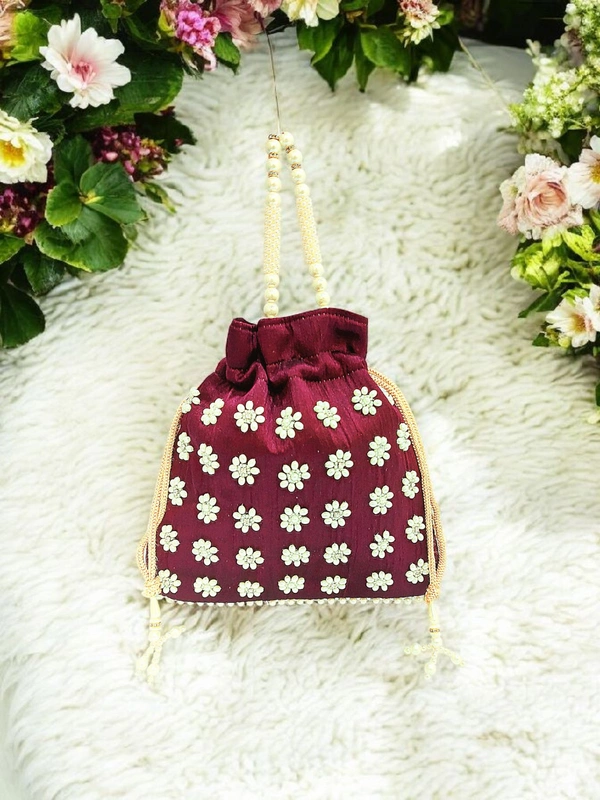 Valley Handicraft Beautiful Pearl Square Potli (1pcs ) - Wine, 1