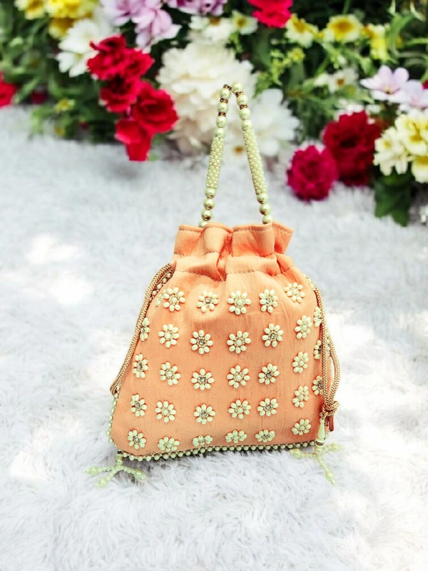 Valley Handicraft Beautiful Pearl Square Potli (1pcs ) - Peach, 1