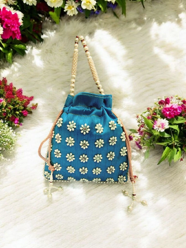 Valley Handicraft Beautiful Pearl Square Potli (1pcs ) - Rama Green, 1