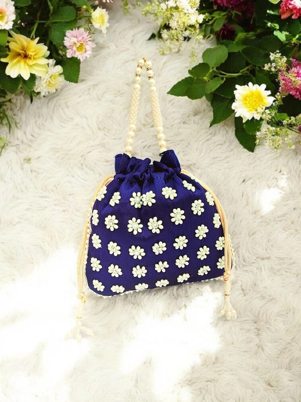 Valley Handicraft Beautiful Pearl Square Potli (1pcs ) - Navi Blue, 1