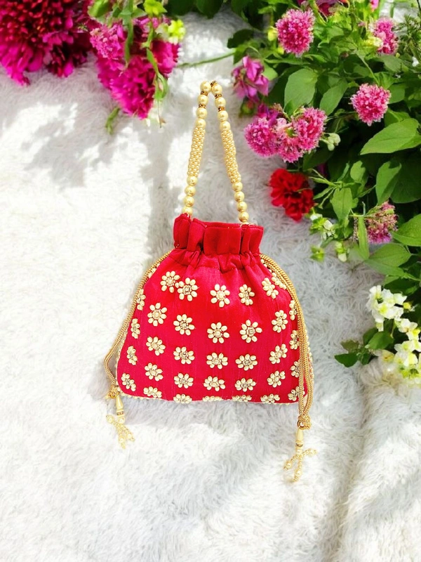 Valley Handicraft Beautiful Pearl Square Potli (1pcs ) - Rani Pink, 1