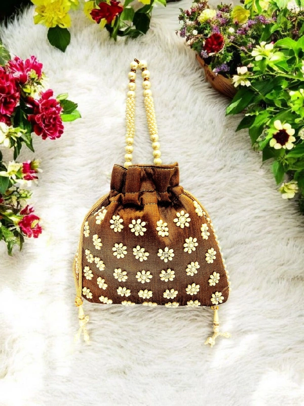 Valley Handicraft Beautiful Pearl Square Potli (1pcs ) - Brown, 1