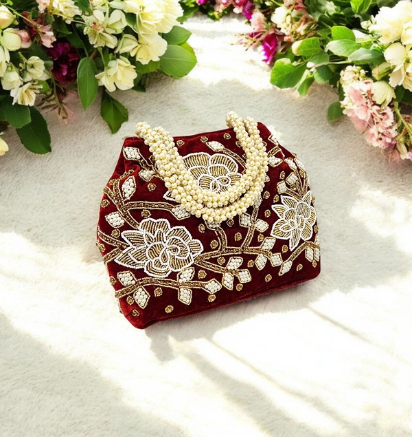 Valley Handicraft Beautiful Rose Handwork 3 Megnet Bag (5pcs ) - Mehroon, 5