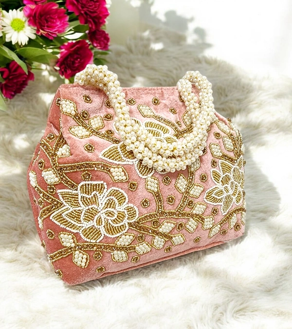Valley Handicraft Beautiful Rose Handwork 3 Megnet Bag (1pcs ) - Peach, 1