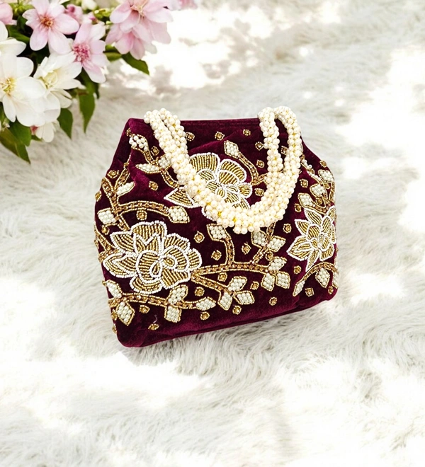 Valley Handicraft Beautiful Rose Handwork 3 Megnet Bag (1pcs ) - Wine, 1