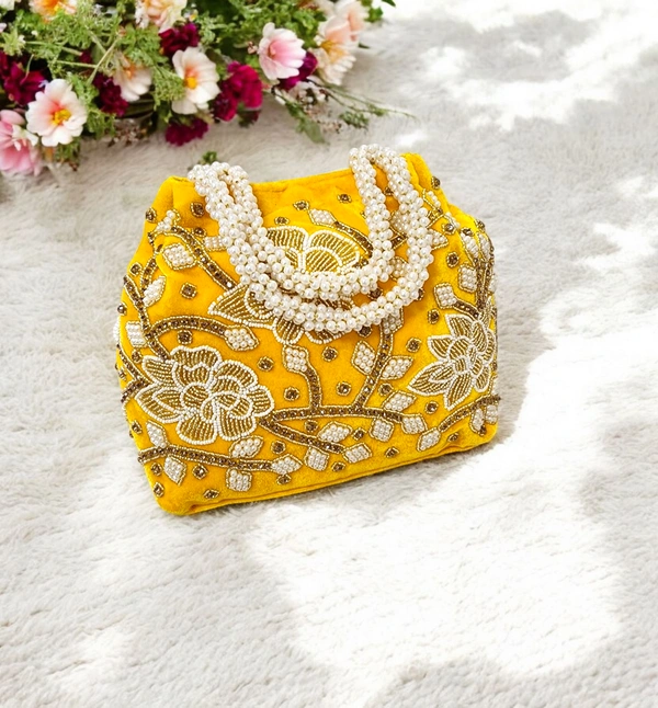 Valley Handicraft Beautiful Rose Handwork 3 Megnet Bag (1pcs ) - Yellow, 1