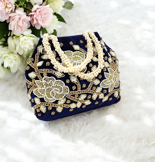 Valley Handicraft Beautiful Rose Handwork 3 Megnet Bag (1pcs ) - Navi Blue, 1