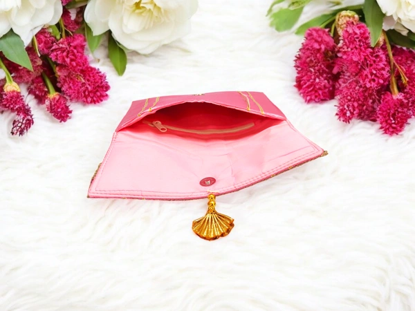 Valley Handicraft Beautiful satin clutch with beautiful keri lace (1pcs ) - Red, 1