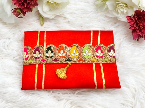 Valley Handicraft Beautiful satin clutch with beautiful keri lace (5pcs ) - Red, 5