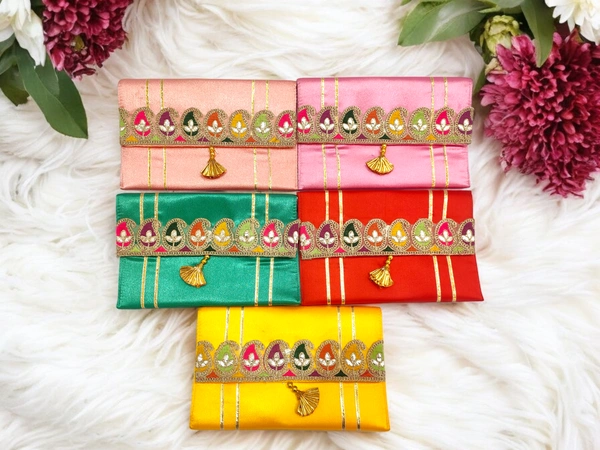 Valley Handicraft Beautiful satin clutch with beautiful keri lace (5pcs ) - Mix Colour 5, 5
