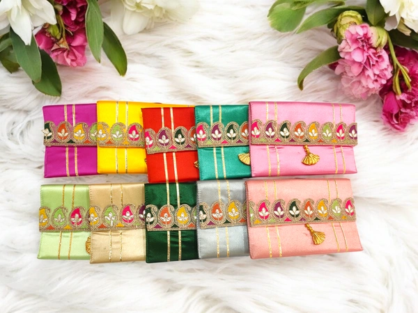 Valley Handicraft Beautiful satin clutch with beautiful keri lace (10pcs ) - Mix Colour, 10
