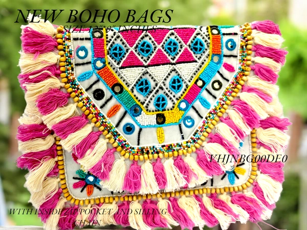 Valley Handicraft Boho Bags Heavy Handwork (5pcs ) - Baby Pink, 5