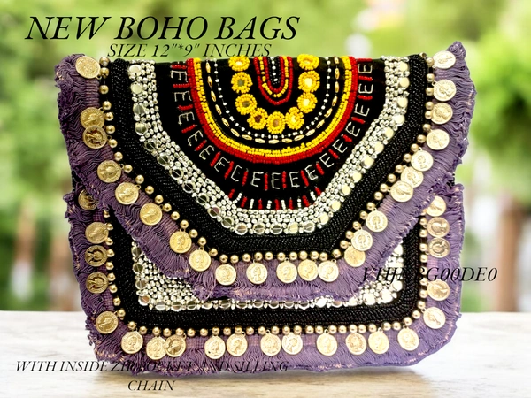 Valley Handicraft Boho Bags Heavy Handwork (5pcs ) - Grey Coin, 5