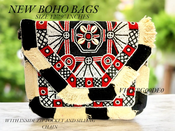 Valley Handicraft Boho Bags Heavy Handwork (5pcs ) - Black Red, 5