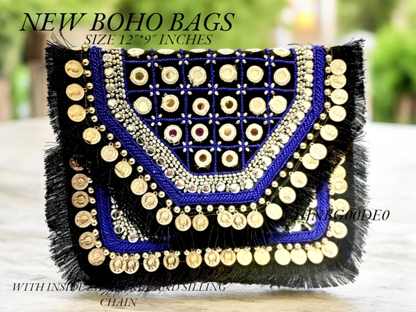 Valley Handicraft Boho Bags Heavy Handwork (5pcs ) - Black Sequance, 5
