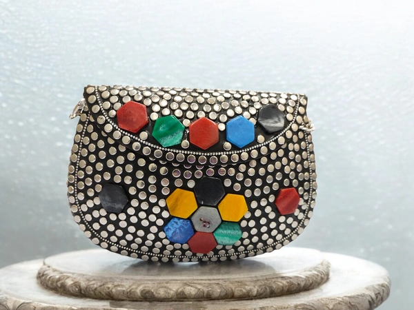 Valley Handicraft Metal Round Box Clutch (5pcs ) - Muilty Colour, 5