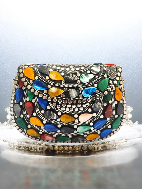 Valley Handicraft Metal Round Box Clutch (5pcs ) - Mix colour, 5