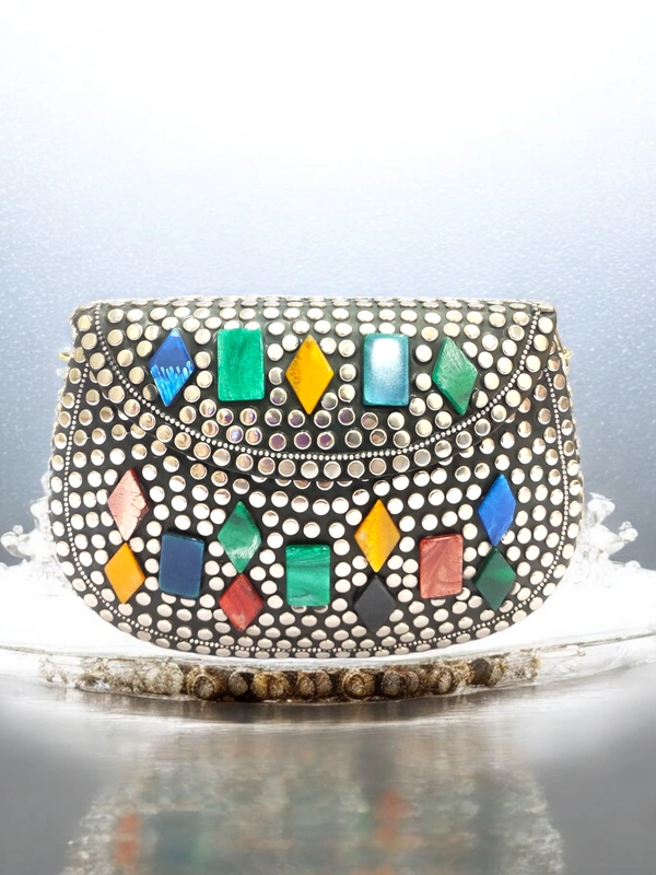 Valley Handicraft Metal Round Box Clutch (1pcs ) - Mix colour, 1