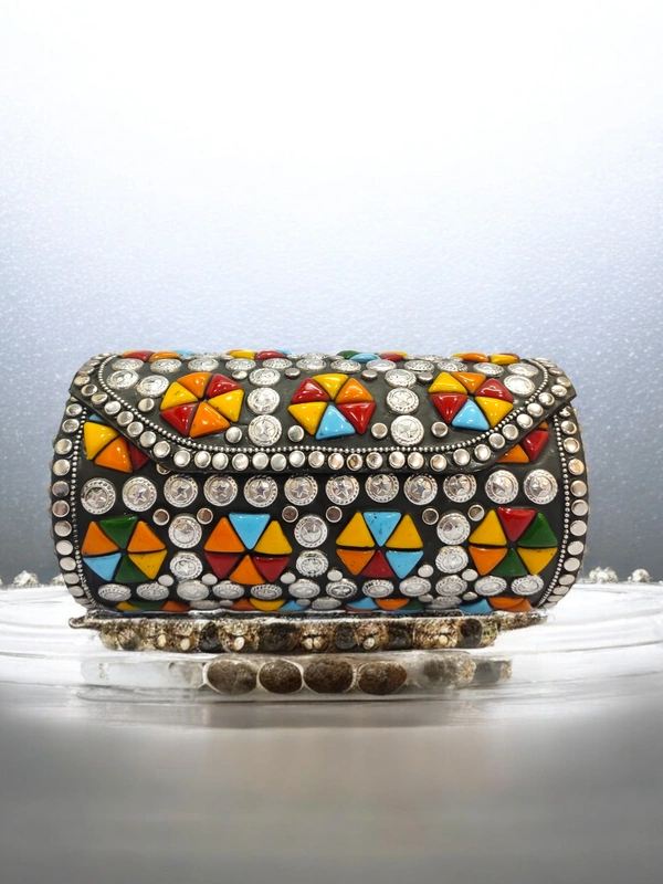 Valley Handicraft Metal Round Box Clutch (5pcs ) - Mix colour, 5