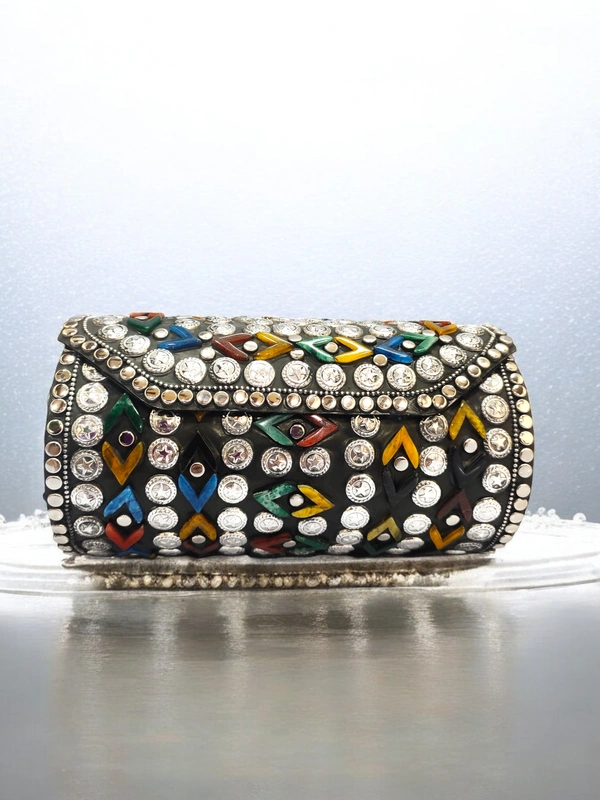 Valley Handicraft Metal Round Box Clutch (1pcs ) - Mix colour, 1