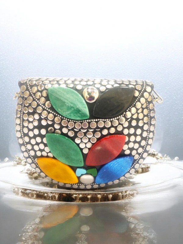 Valley Handicraft Metal Small Round Box Clutch (1pcs ) - Mix colour, 1