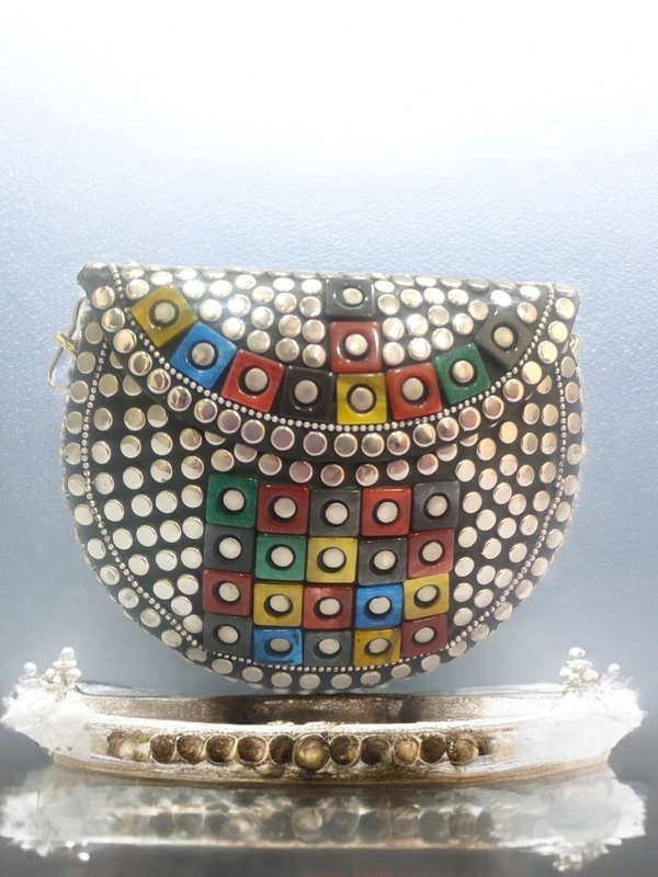 Valley Handicraft Metal Small Round Box Clutch (5pcs ) - Mix colour, 5