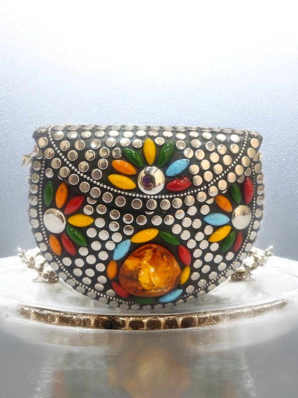 Valley Handicraft Metal Small Round Box Clutch (1pcs ) - Mix colour, 1