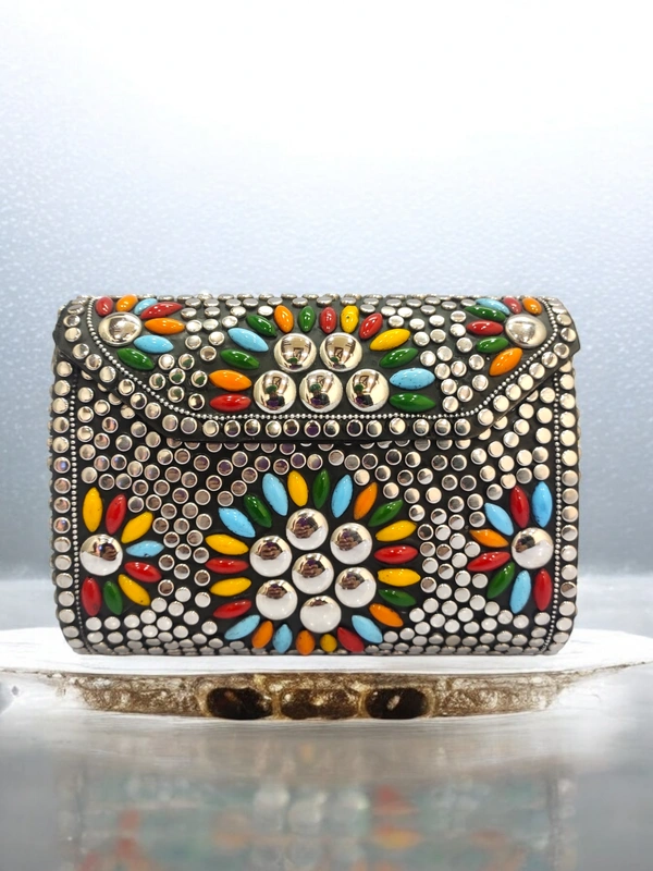 Valley Handicraft Metal Square Box Clutch (5pcs ) - Mix colour, 5