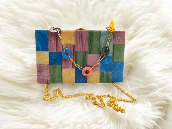 Valley Handicraft New acrylic contrast color stitching clutch for Women Wedding Party Clutch bag (5pcs ) - Mix colour, 5