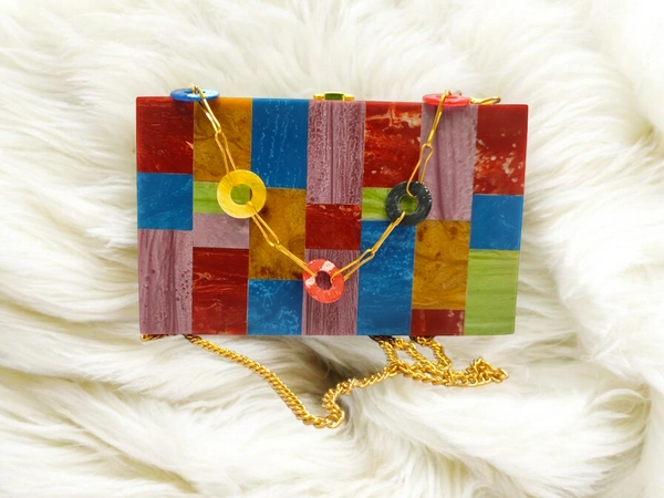 Valley Handicraft New acrylic contrast color stitching clutch for Women Wedding Party Clutch bag (1pcs ) - Mix colour, 1
