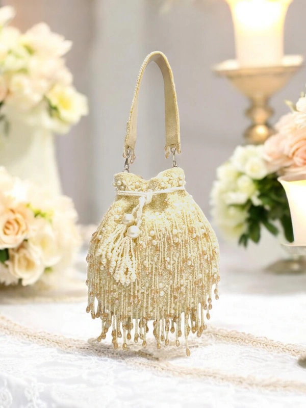 Valley Handicraft Pearl Potli With Crystal Hanging (1pcs ) - White, 1