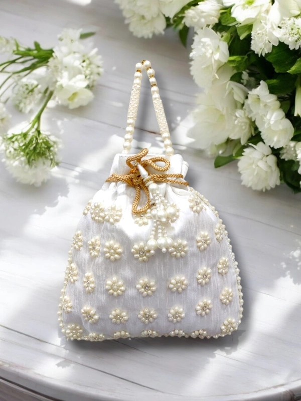 Valley Handicraft Pearl Square Potli (1pcs ) - White, 1
